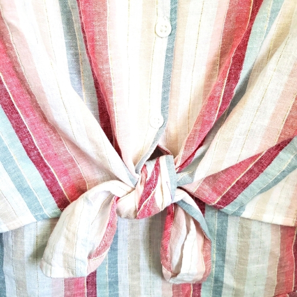 beachlunchlounge Sleeveless Knot at the Waist Striped Button Up Top 0085 - Picture 2 of 6